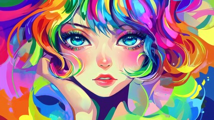 Colorful Portrait of a Woman with Vibrant Hair and Striking Eyes