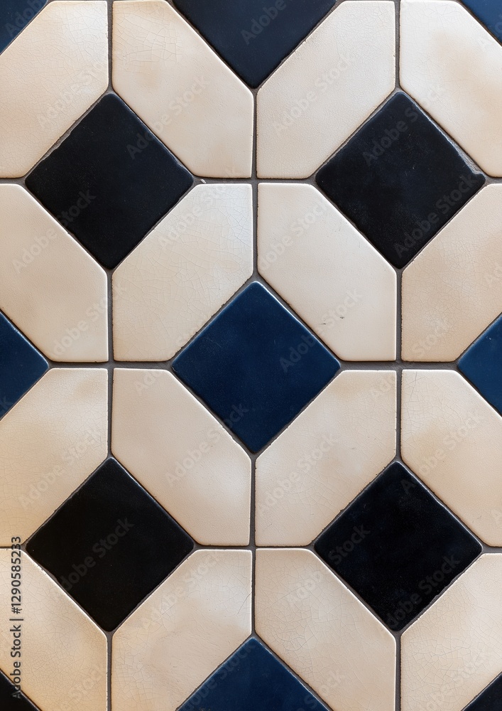 Poster close-up of a tiled floor with a geometric pattern. the tiles are arranged in a diamond shape, with 