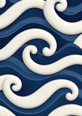 Abstract pattern of white swirls on a dark blue background. the swirls are arranged in a repeating pattern, creating a sense of movement and depth.