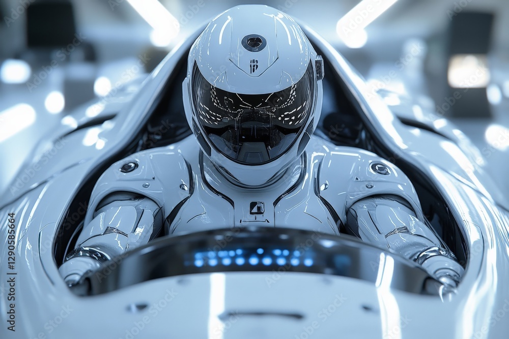 Aufkleber Innovative humanoid robot pilot preparing for a flight simulation in a high-tech laboratory environment