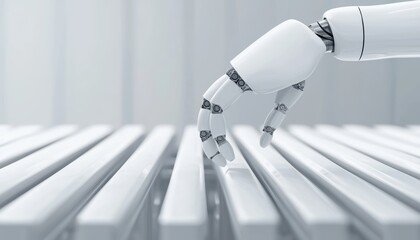 Robotic hand manipulating objects technology lab 3d render minimalistic environment close-up view innovation concept