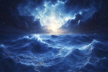 Fototapeta premium Mystical Night Sea with Dramatic Waves and Stars