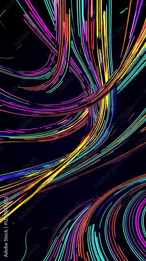 Poster dynamic neon light trails creating colorful abstract patterns in motion