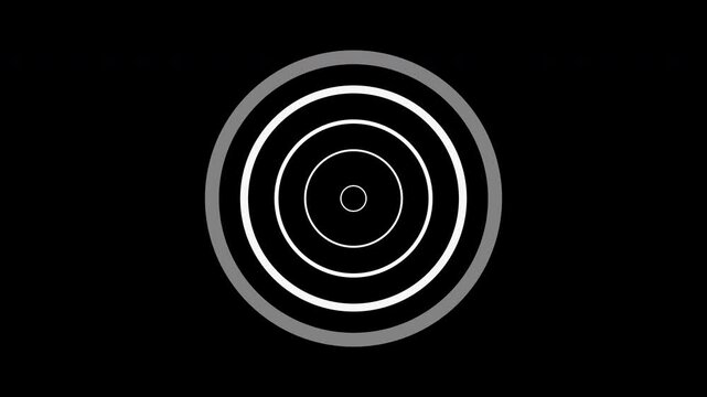 Animated white concentric circles on a black background. This looped animation is isolated and includes an alpha channel.