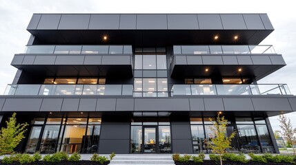 Obraz premium Modern office building facade, contemporary design, exterior view, business center