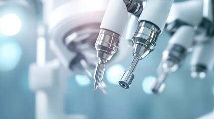 Advanced robotic precision in medical equipment assembly laboratory technology visualization clean environment close-up innovation