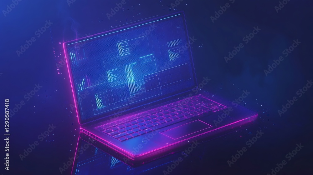 Poster futuristic laptop with data visualizations, a futuristic laptop with glowing graphics and data visua