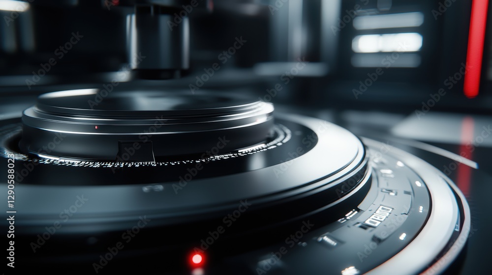 Poster precision engineering process high-tech laboratory machinery futuristic environment close-up view in