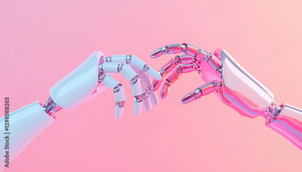Poster human-like robots connecting digital space 3d render futuristic environment close-up perspective tec
