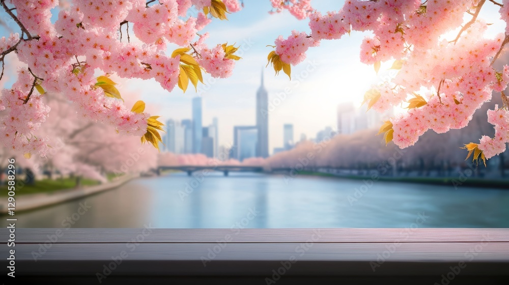 Poster view of a city with a river and a bridge in the background. the city is in the distance and the rive