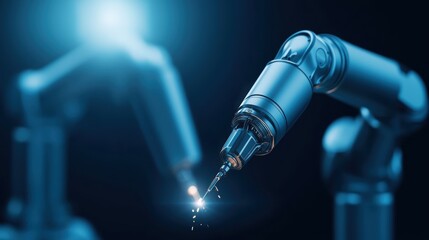 Robotic arms performing precision welding industrial workshop technology controlled environment close-up viewpoint automation innovation