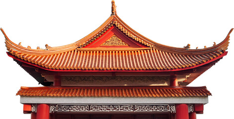Intricate Red and Orange Chinese Temple Roof Architecture Detail
