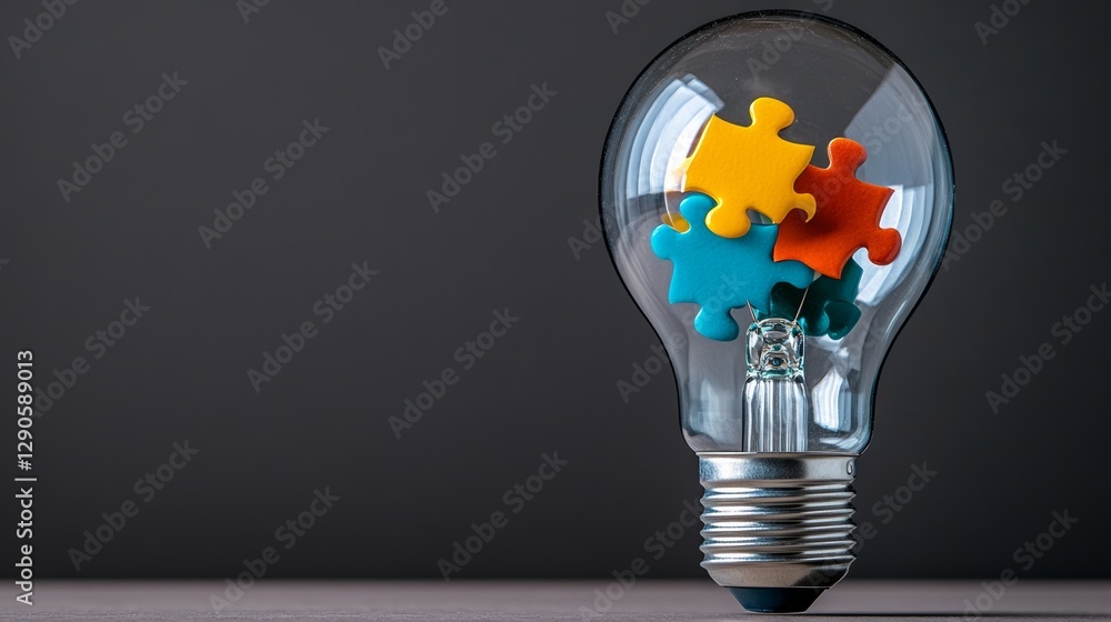 Aufkleber light bulb with pieces of a puzzle inside of it. concept of creativity and problem-solving