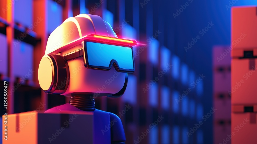 Poster robotic warehouse operations modern distribution center digital art futuristic environment close-up 