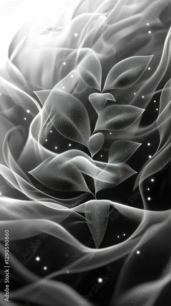 Canvas Prints Elegant plant sprout, grayscale abstract art, flowing lines