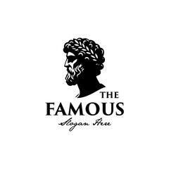 Old Greek Ancient Philosopher Figure Face Head Statue Sculpture Logo design
