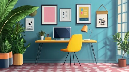 Fototapeta premium Bright and Modern Home Office Setup with Stylish Decor Elements