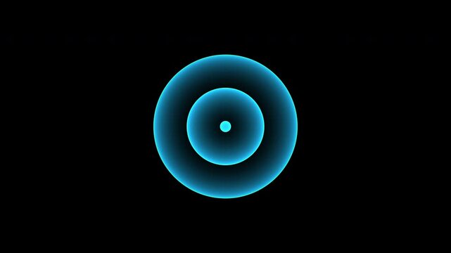 Blue concentric circles with glow effects on a black background. This looped animation is isolated and includes an alpha channel.