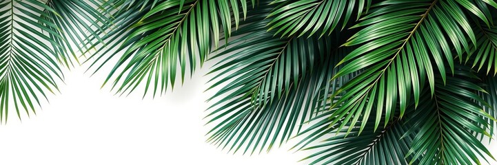 Fototapeta premium Palm leaves creating a natural frame with empty space in the center for text or images, wallpaper, concept, palm leaves
