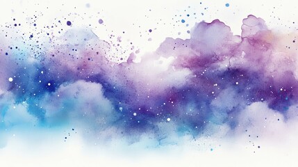 Abstract Ethereal Watercolor Nebula - Serene Cosmic Artwork with Nebulous Lavenders and Blues on White Background, Dreamy Space Painting for Textiles, Walls and Fantasy Designs