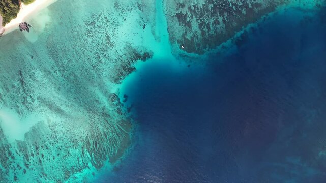 High Aerial Of Clear Blue Water Reef In Okinawa Japan
