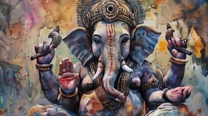 Bright holiday composition for happy Ganesh Chaturthi, abstract vivid composition consists of fictional unreal fantastic vision on background