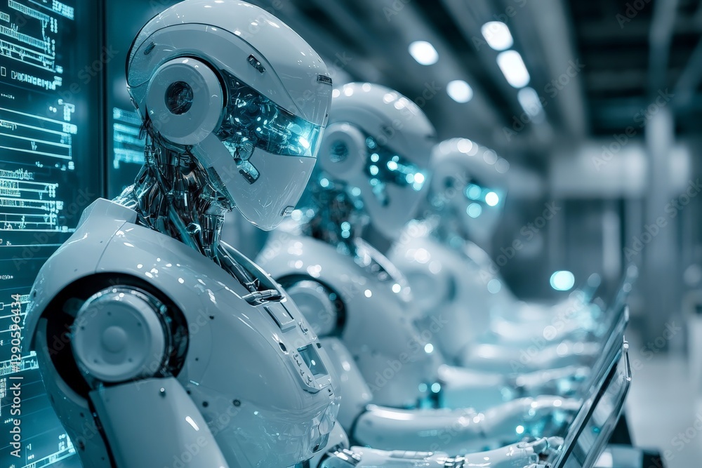 Aufkleber innovative robots working together in a modern technological facility during the daytime