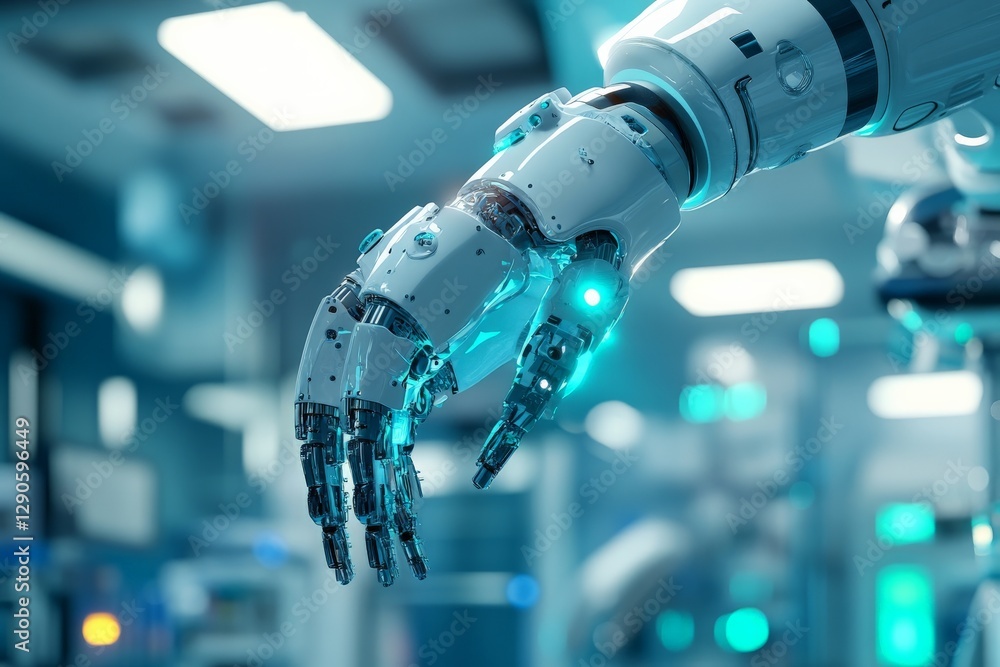 Aufkleber Advanced robotic hand interacts with technology in a futuristic lab setting