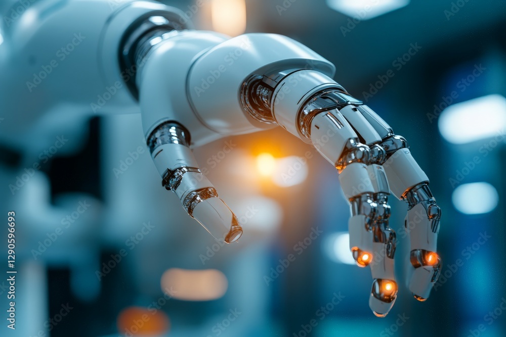 Poster robotic hand showcasing advanced technology and precision in modern engineering environment