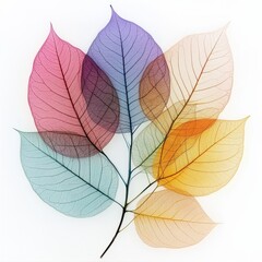 Obraz premium Translucent xraystyle leaves in various colors on white background