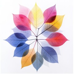 Translucent xraystyle leaves in various colors on white background