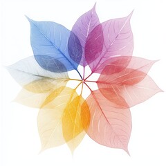 Translucent xraystyle leaves in various colors on white background