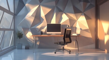Modern Office Interior with Computer and Stylish Chair Design