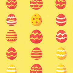 Bright vector Easter egg pattern on yellow background flat design