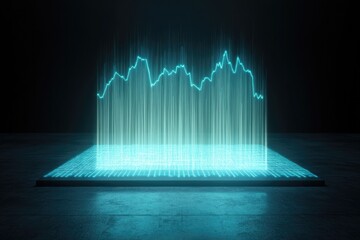 Glowing data visualization emerges from digital surface, showcas