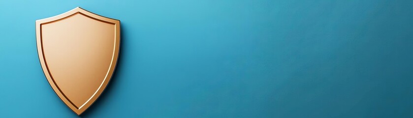 A simple golden shield against a blue background, symbolizing protection and security.