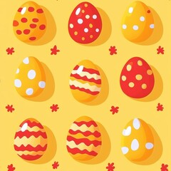 Bright vector Easter egg pattern on yellow background flat design