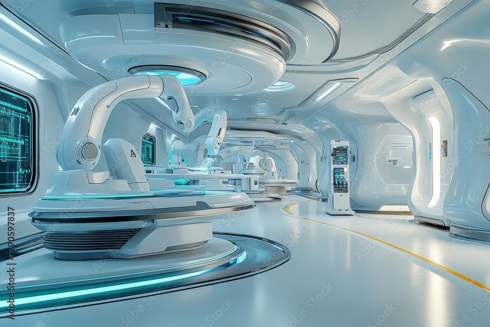 Aufkleber modern laboratory featuring robotic arms and advanced technology for scientific research and experim