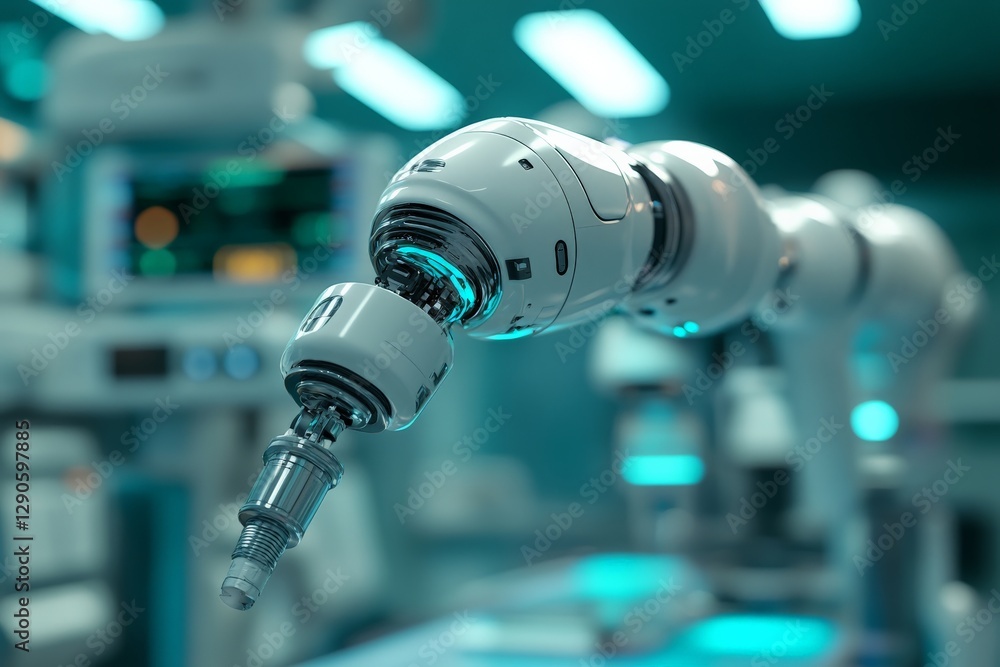 Poster advanced robotic arm engaged in precision assembly tasks in a modern technological workspace