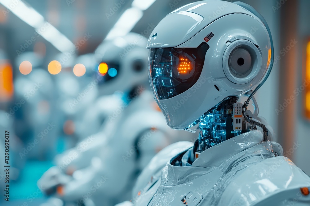 Leinwandbilder Advanced humanoid robots in a futuristic setting focusing on technology and innovation in a high-tech environment