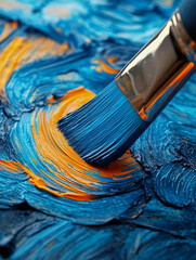 Fototapeta premium Creating vibrant textures with blue and orange paint