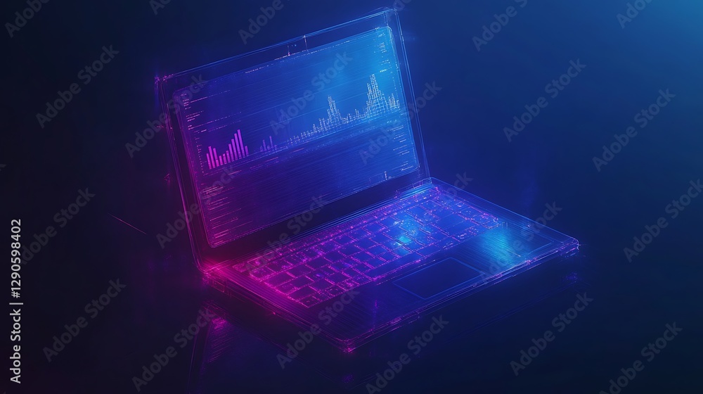 Poster futuristic laptop with data visualizations, a futuristic laptop with glowing graphics and data visua
