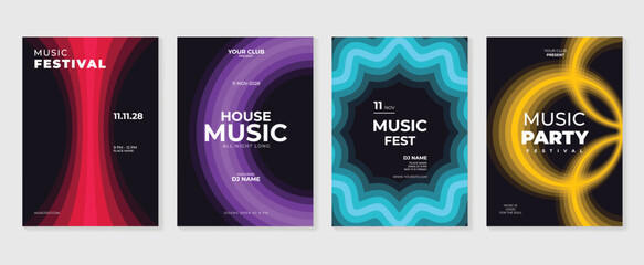 Music poster design background vector set. Electro Sound Cover template with vibrant abstract gradient geometric shape. Ideal design for social media, flyer, party, music festival, club. © TWINS DESIGN STUDIO