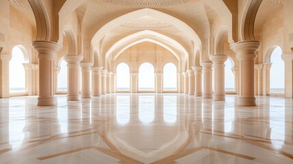 Grand Architecture of a Majestic Hall with Intricate Arches and Columns