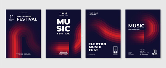 Music poster design background vector set. Electro Sound Cover template with vibrant abstract gradient geometric shape. Ideal design for social media, flyer, party, music festival, club.