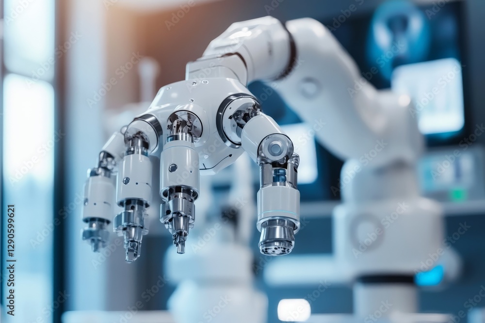 Poster advanced robotic hand operates precision tools in a modern laboratory setting during daytime for res