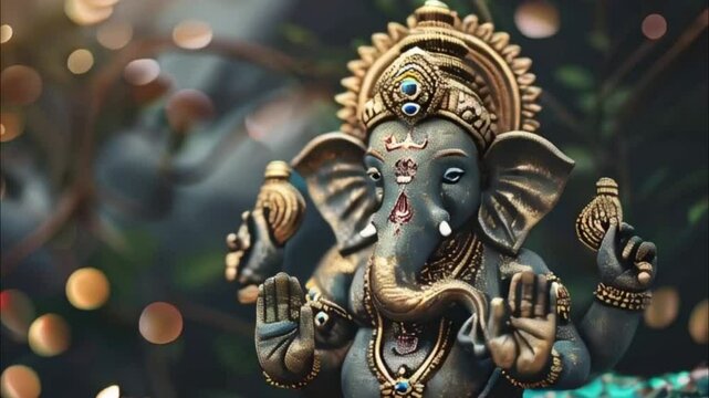 Bright holiday composition for happy Ganesh Chaturthi, abstract vivid composition consists of fictional unreal fantastic vision on background