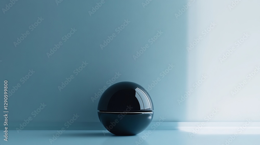 Poster abstract black sphere minimalist design modern blue background elegant 3d render studio shot clean s
