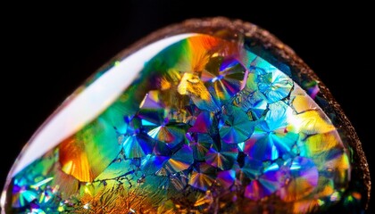 Obraz premium Ultra macro of an opal gemstone, with iridescent colors shifting in the light, showcasing the gem’s mesmerizing play of color and intricate texture.