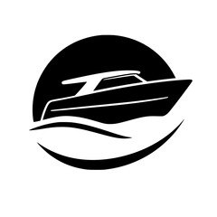 Black and White Speedboat Silhouette with a Sunrise/Sunset Composition in a Circle